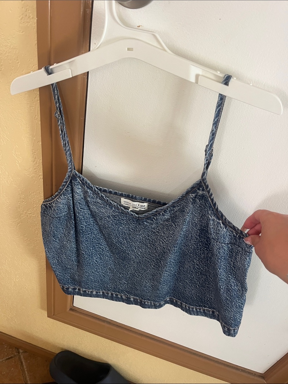 Denim Cropped Cami Top - Blue
